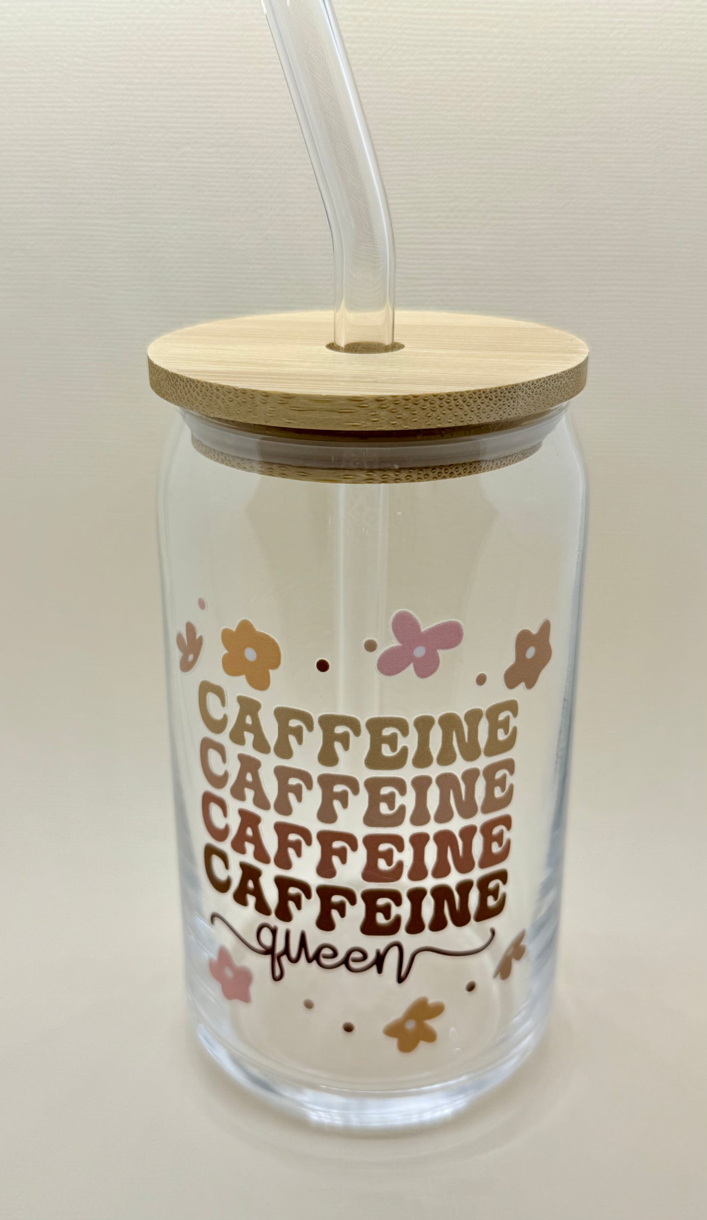 Caffeine Queen🧋Cute Glass Cup 16oz – Iced Coffee o Tea✨
