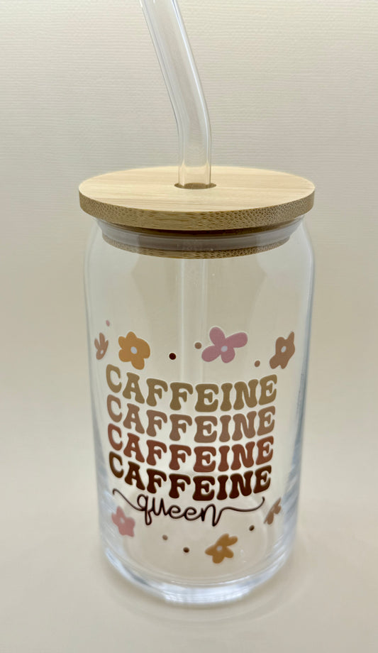 Caffeine Queen🧋Cute Glass Cup 16oz – Iced Coffee o Tea✨