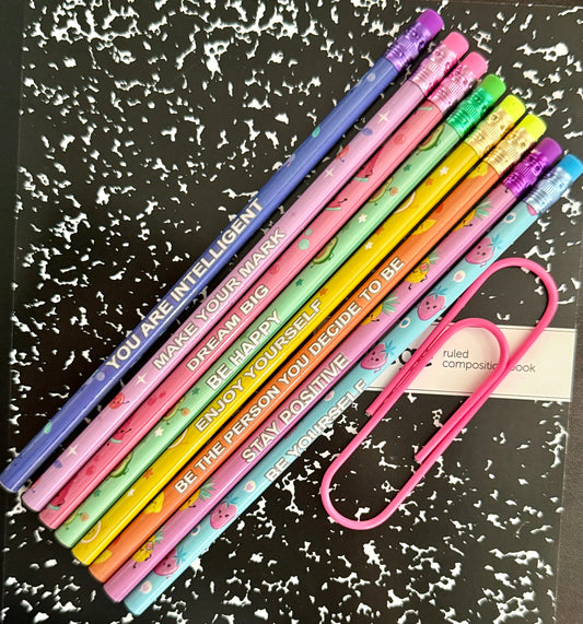 Scented Motivational Pencils | No. 2 Vibrant Color Pencils with Fruit Designs & Erasers