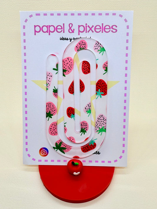 Pink Strawberry  📎 Acrylic Jumbo Clip – Cute & Helpful ✨